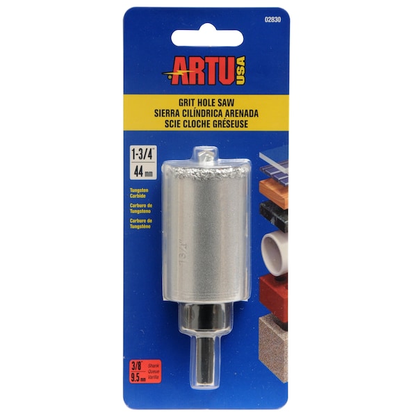 Artu 1-3/4" Tungsten Carbide Grit Hole Saw with Arbor/Pilot 02830 - main
